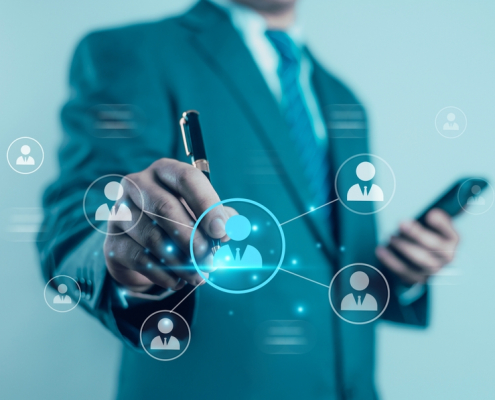 staffing agency owner pointing at marketing ideas